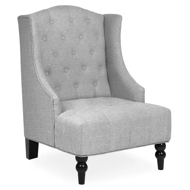 French-Inspired Tall Wingback Accent Chair With Tufted Fabric Upholstery And Solid Wood Legs 1
