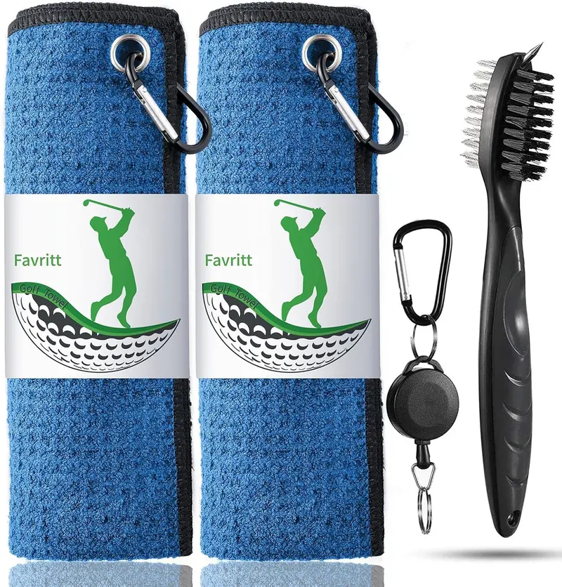 Golf Bag Accessory Bundle – 2 Premium Towels + Cleaning Brush + Secure Clip (Ideal Golf Gift) 1