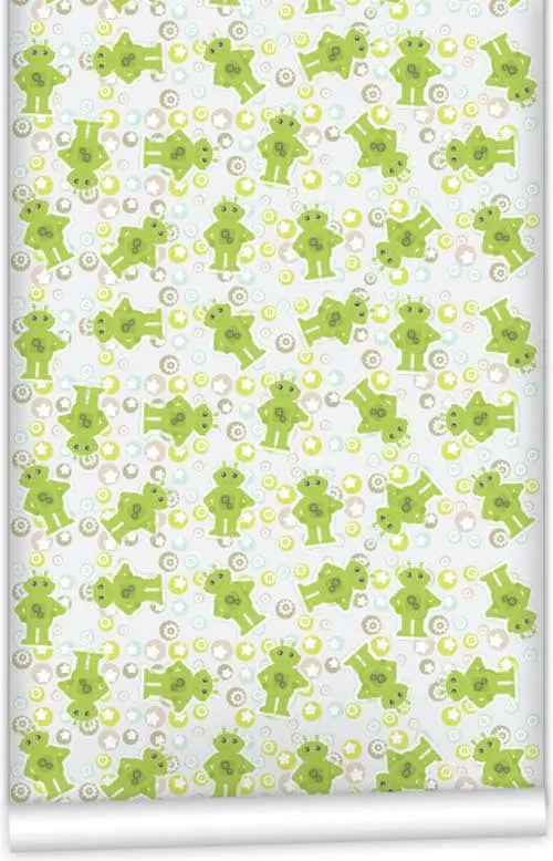 Green Robot Illustration Wallpaper – Playful Sci-Fi Design Roll (61.5 Cm × 10 M) 1