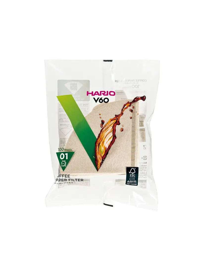 Hario V60-01 Brown Paper Filters – 100-Pack For 1–2 Cup V60 Pour-Over Brewers 1