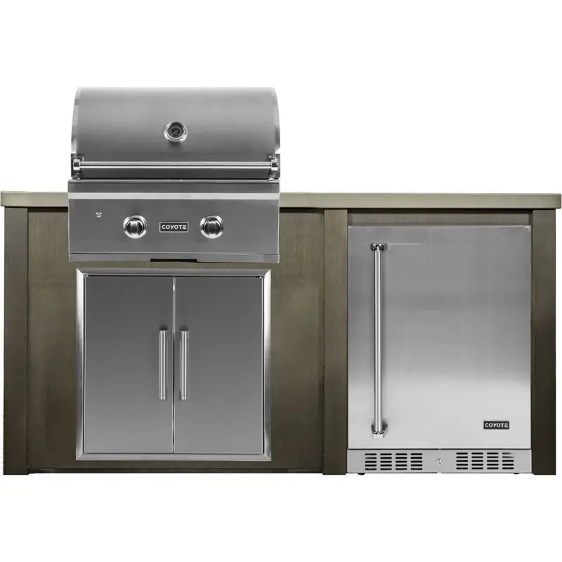 Haven 5.5-Foot Outdoor Kitchen Island Including Coyote 24-Inch Built-In Refrigerator And 28-Inch Gas Grill 1