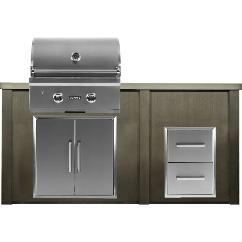 Haven 5.5-Foot Outdoor Kitchen Island With Coyote Two-Drawer Cabinet And 28-Inch Gas Grill 1