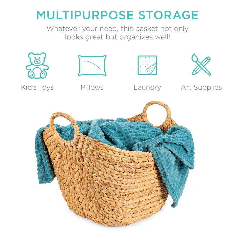 Hyacinth-Woven Storage Tote Basket With Handles – Rustic Organizer For Living Room Or Bedroom 1