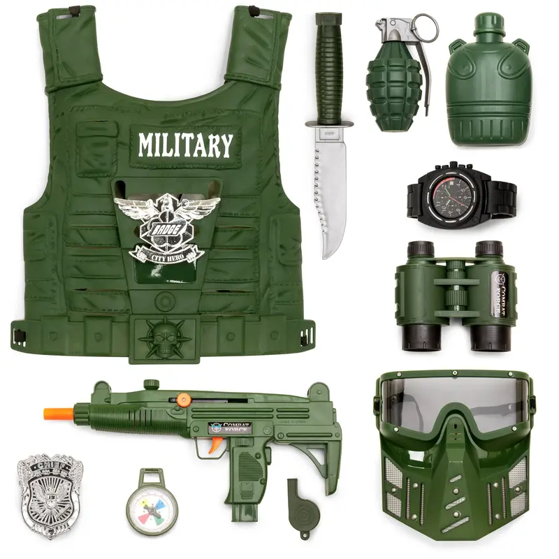Kids Military-Themed Dress-Up Playset – 11-Piece Green Costume Set 1