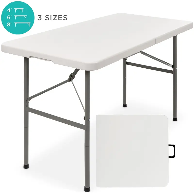 Lightweight 4-Foot Foldable Plastic Dining Table With Carry Handle And Secure Lock 1