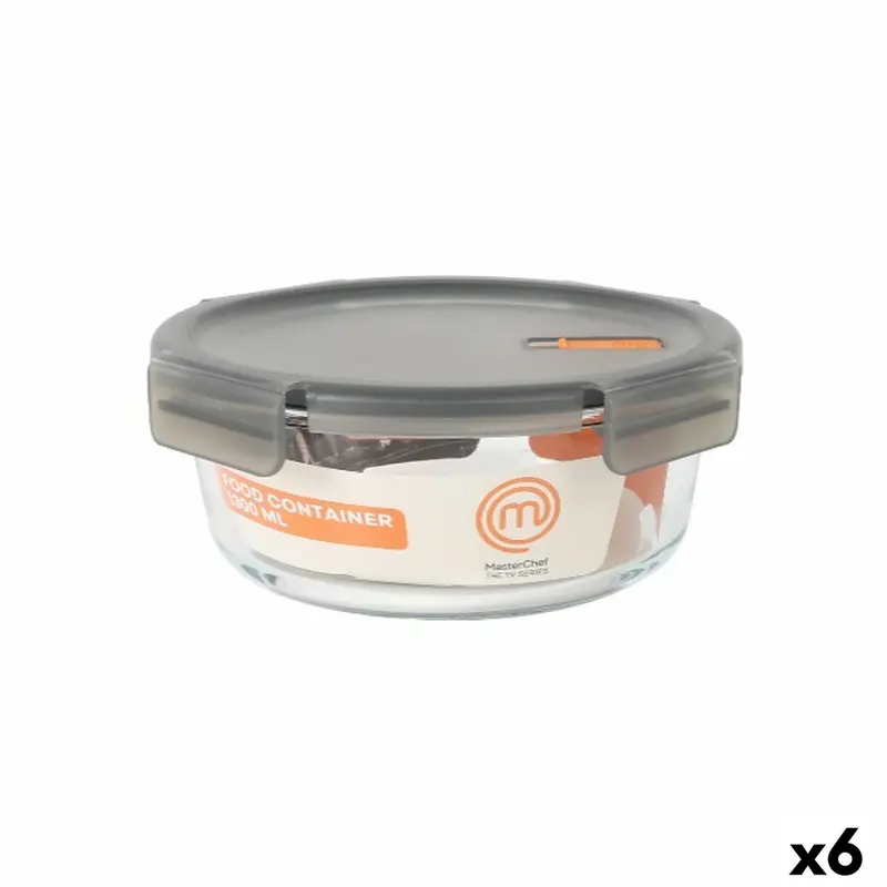 Masterchef Circular Airtight Lunch Box – 1.3 L Grey Transparent, Pack Of 6 1
