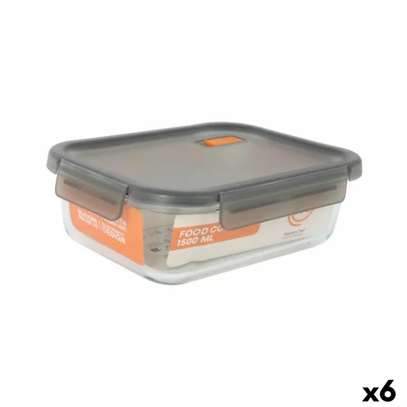 Masterchef Rectangular Meal Container – 1.5 L Grey Transparent, Pack Of 6 1