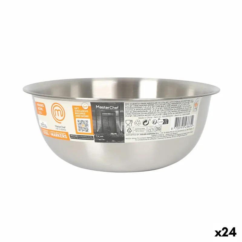Masterchef Stainless Steel Mixing Bowl – 1.2 L, 19 × 7.5 Cm (24-Pack) 1