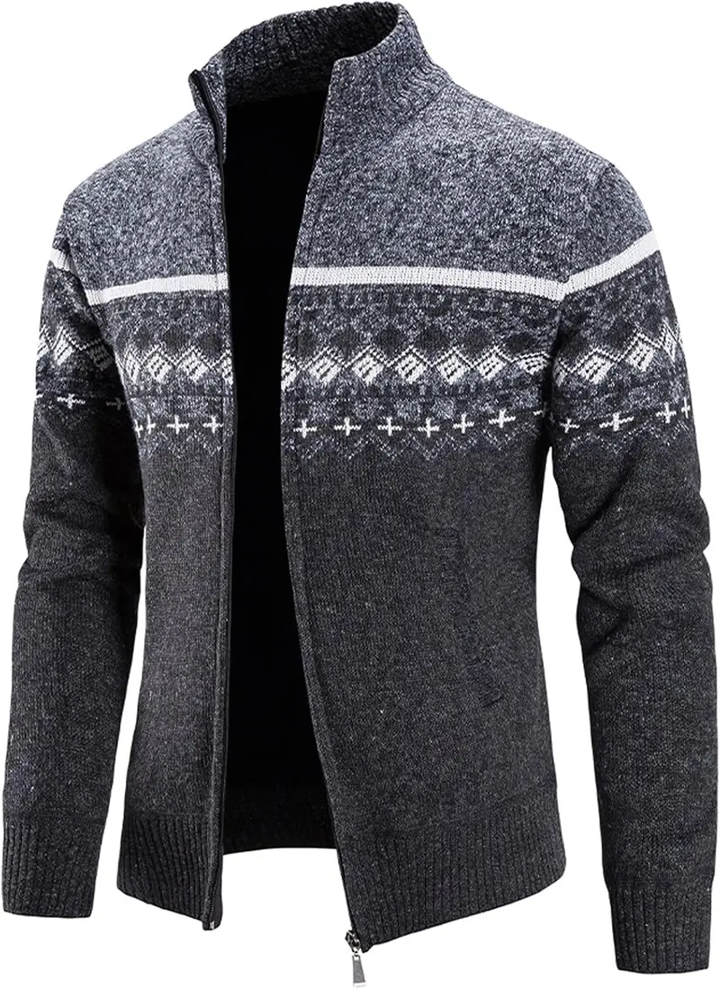 Men’S Plaid Zip-Up Cardigan Jacket – Fall/Winter Slim-Fit Casual Coat With Stand Collar And Button Details 1