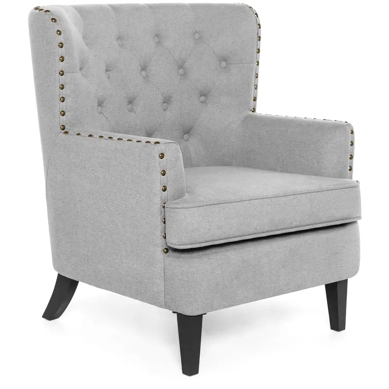 Modern Wingback Accent Chair – Tufted Upholstered Seating With Nailhead Trim Detailing 1