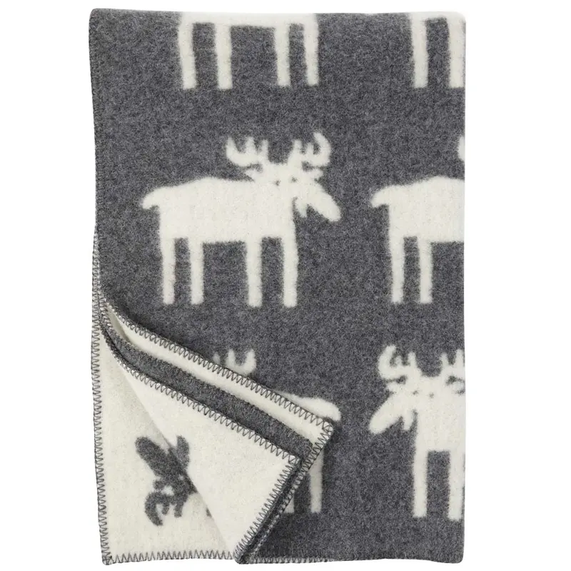 Moose-Print Kids Wool Blanket – Grey 1