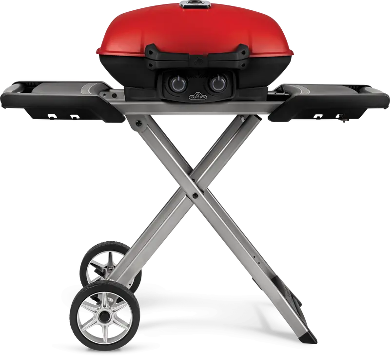 Napoleon Travelq 285X Red Portable Propane Grill With Scissor Cart & Griddle 1