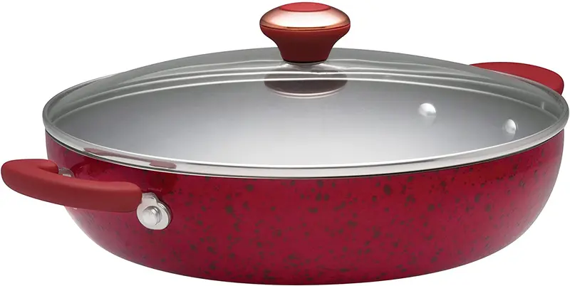 Paula Deen Signature 12-Inch Porcelain Nonstick Covered Chicken Fryer In Red Speckle 1