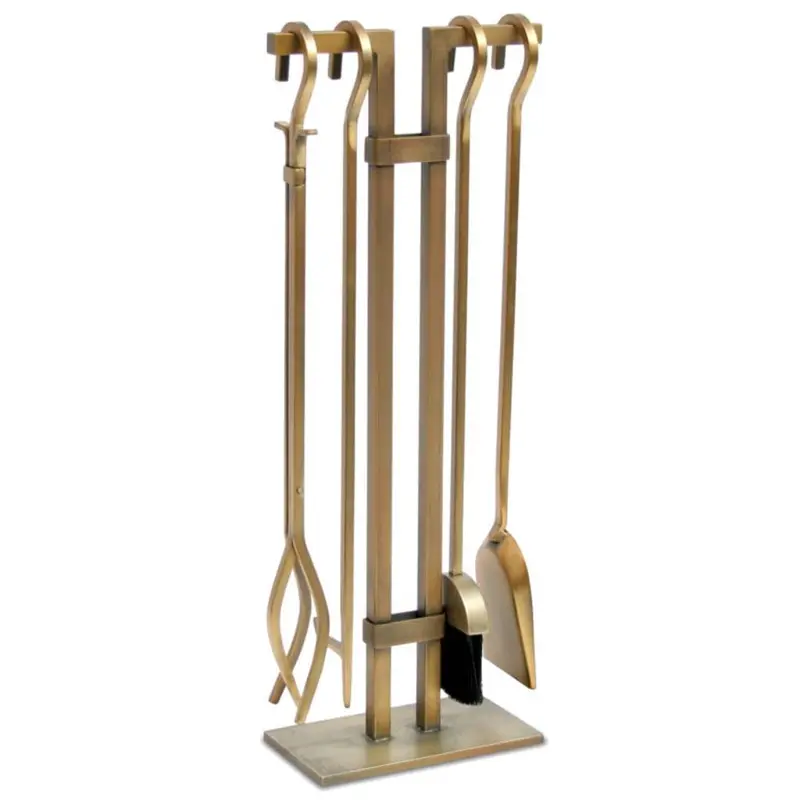 Pilgrim 10-Inch Burnished Brass Sinclair 4-Piece Fireplace Tool Set 1