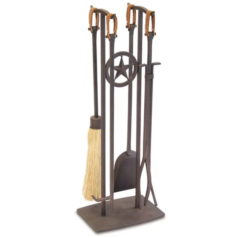 Pilgrim 10-Inch Distressed Bronze Western Star 4-Piece Fireplace Tool Set 1