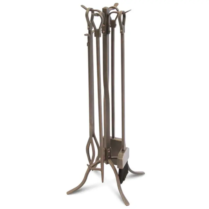 Pilgrim 11-Inch Distressed Bronze 4-Piece Old World Fireplace Tool Set 1
