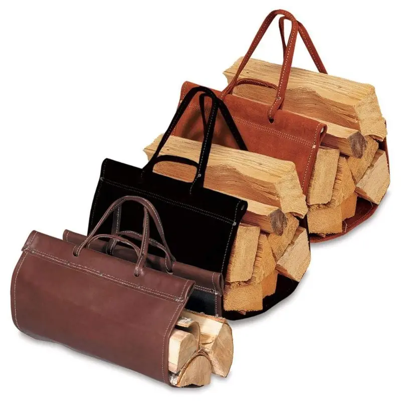 Pilgrim 29" Top-Grain Wood Log Carrier – Rustic Hearth Accessory 1