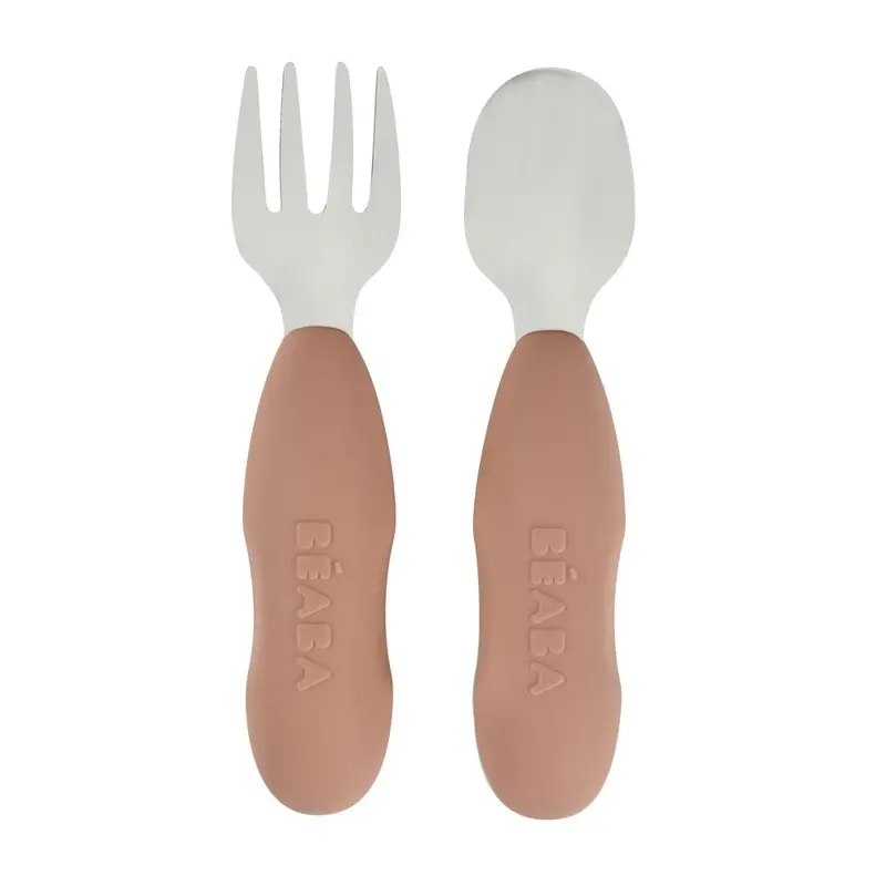 Praline-Colored Ergonomic Toddler Cutlery Set 1
