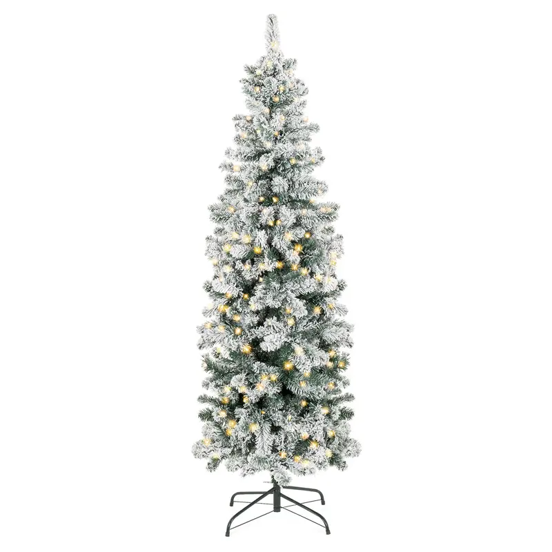 Pre-Lit Snow-Flocked Pencil-Shape Artificial Christmas Tree 1