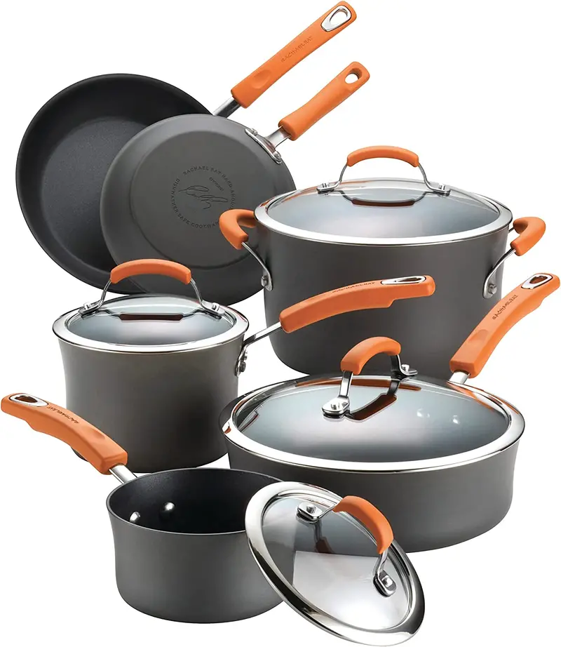 Rachael Ray Brights 10-Piece Hard-Anodized Cookware Set With Tempered Glass Lids 1