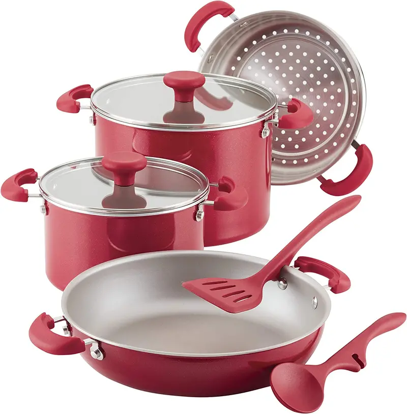 Rachael Ray Create Delicious Stackable 8-Piece Nonstick Cookware Set – Red 1