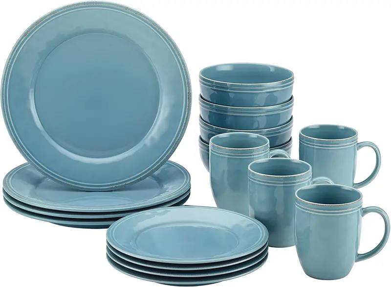 Rachael Ray Cucina 16-Piece Stoneware Dinnerware Set In Agave Blue 1