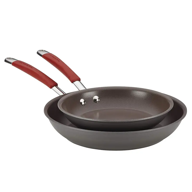 Rachael Ray Cucina 2-Piece Skillet Set – 9.25" & 11.5" Hard-Anodized Nonstick Pans (Gray/Cranberry) 1