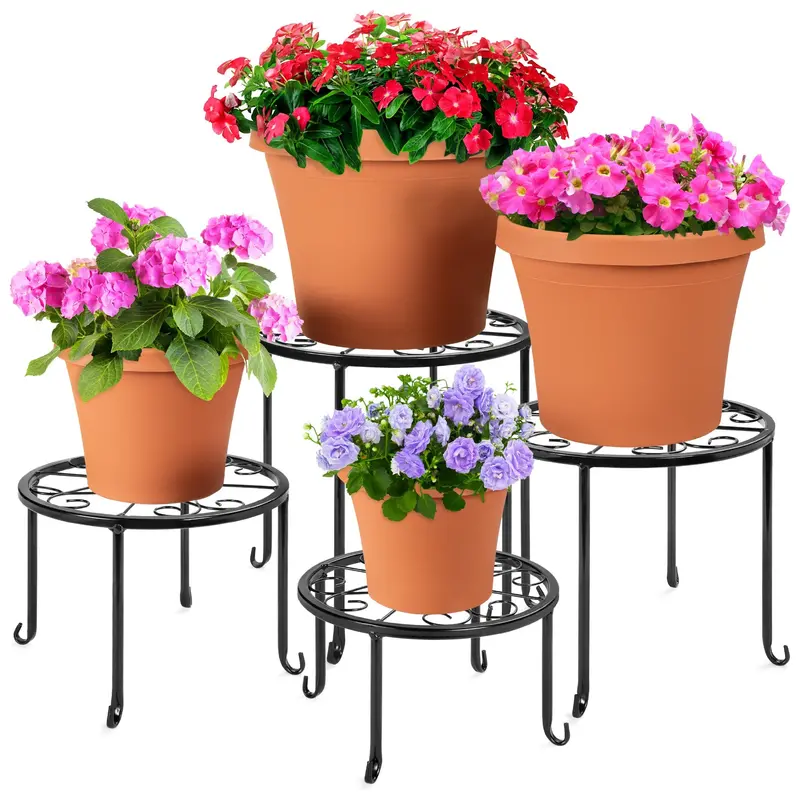 Set Of Four Tiered Metal Plant Stands – Indoor/Outdoor Nesting Flowerpot Holders 1