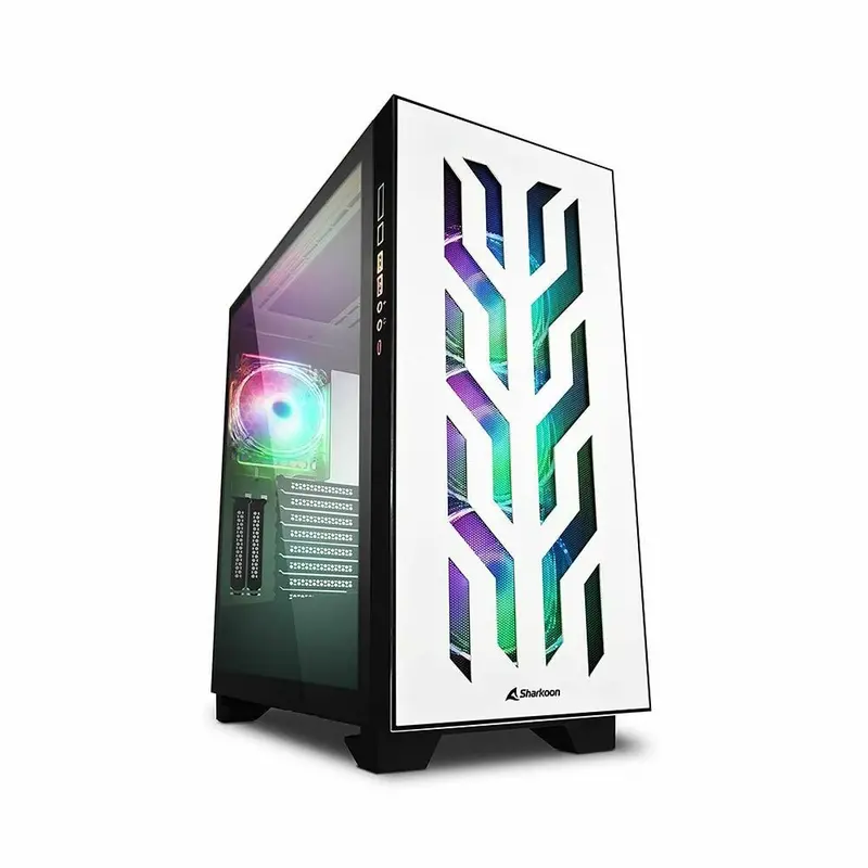 Sharkoon Ca300T White Atx Mid-Tower Chassis Featuring Addressable Rgb Fans And Tempered Glass Panel 1