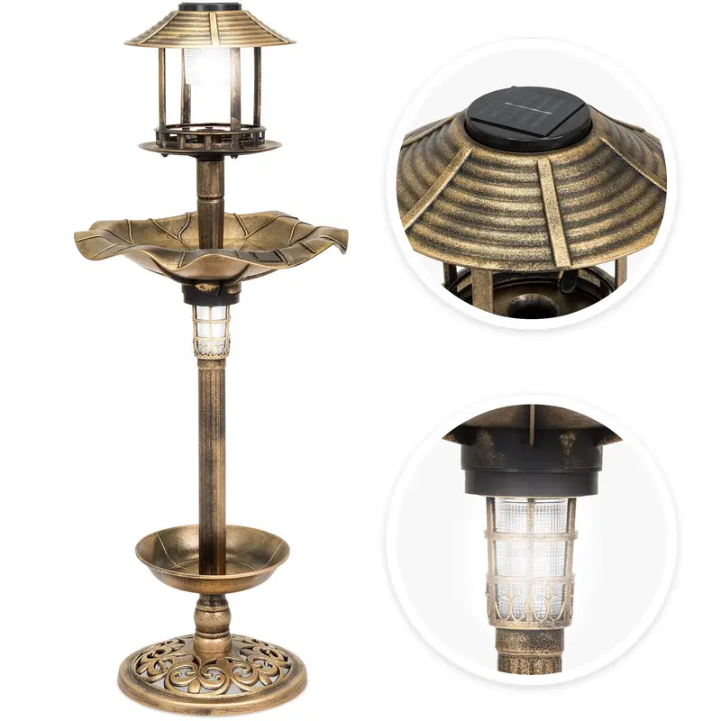 Solar-Powered Led Bird Bath With Integrated Planter Shelf 1