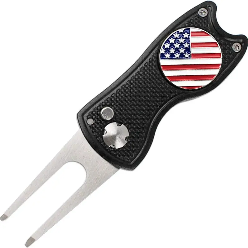 Stainless Steel Foldable Golf Divot Tool – Compact Switchblade Design With Built-In Ball Marker 1
