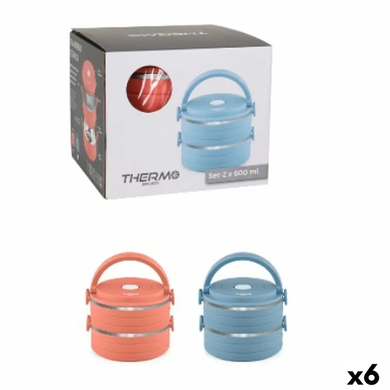 Thermosport Insulated Lunch Box Set – Blue & Red Steel-Plastic Containers, 600Ml Capacity, 2-Piece Pack (6 Total) 1