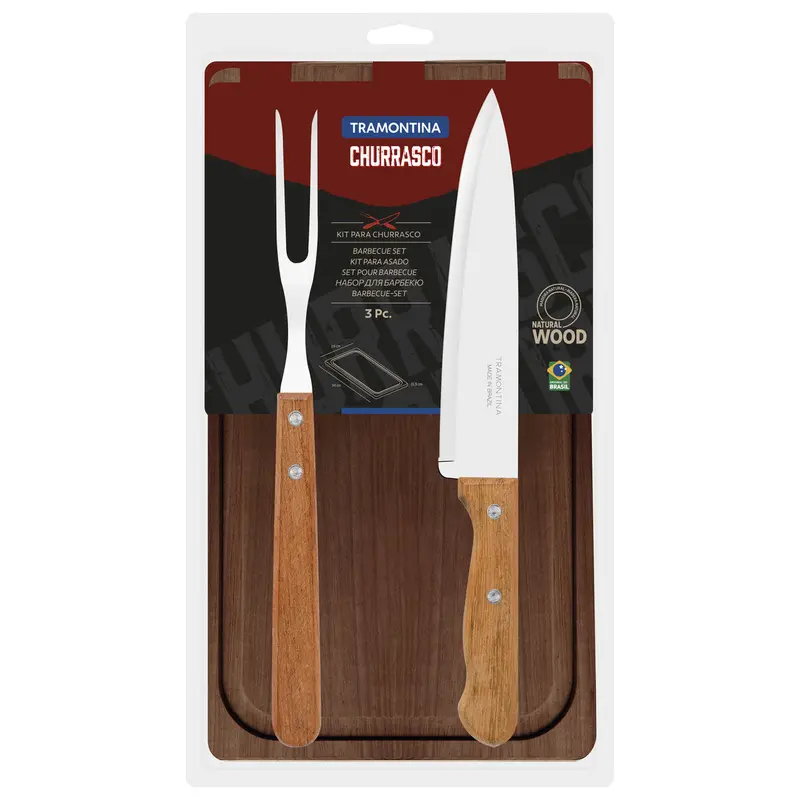 Tramontina 3-Piece Outdoor Cooking Kit With Natural Wood Handles 1