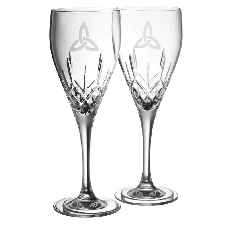 Trinity Knot White Wine Glasses – Pair – Galway Crystal 1