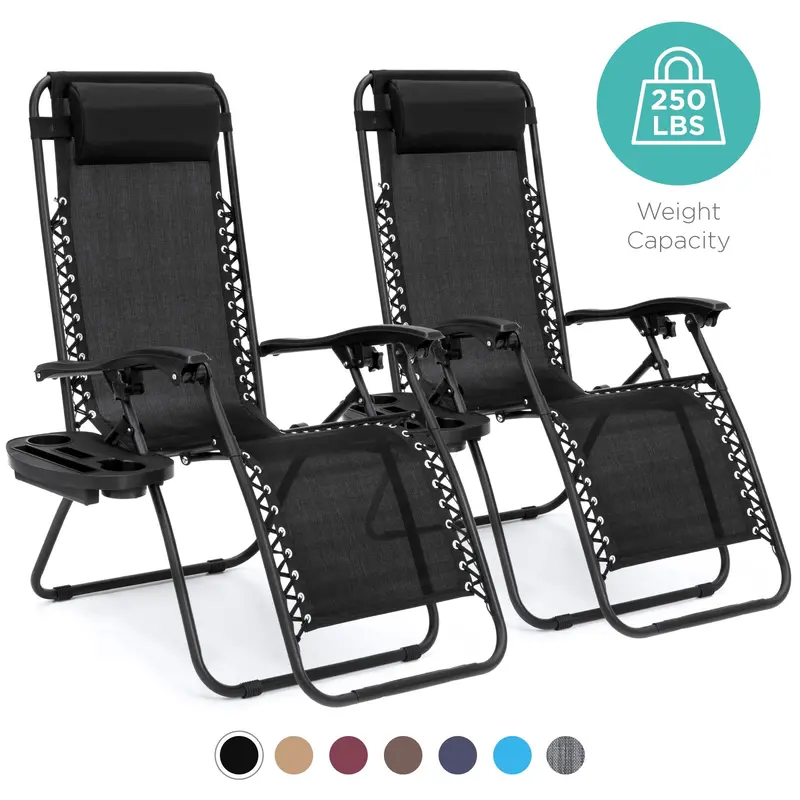 Twin Pack Of Zero Gravity Patio Chairs – Adjustable Recliners With Cup Holders 2