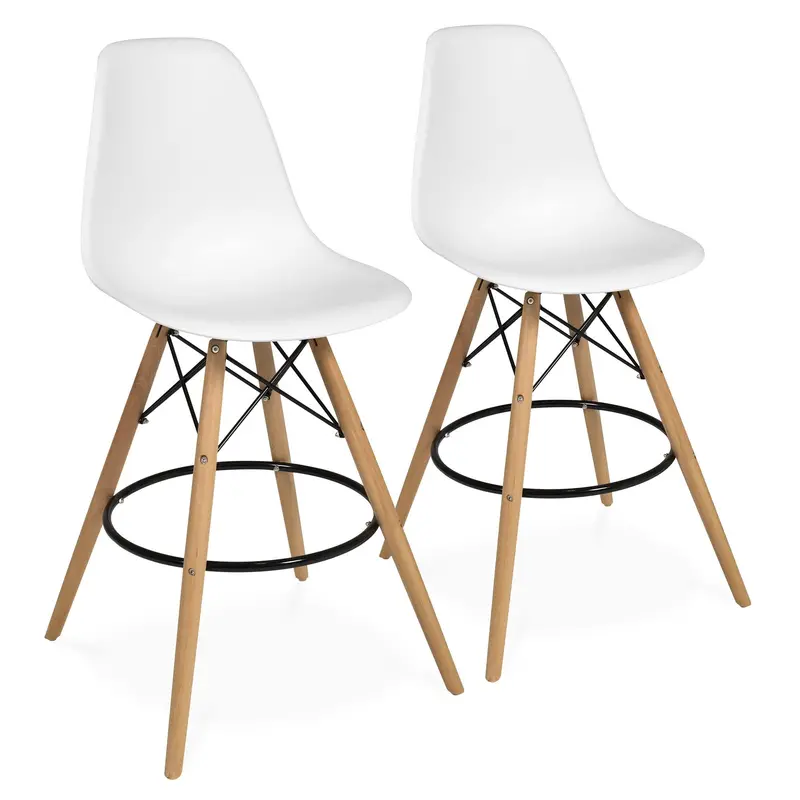 Two Counter-Height Mid-Century Modern Stools – Upholstered Seats And Walnut-Finish Legs 1