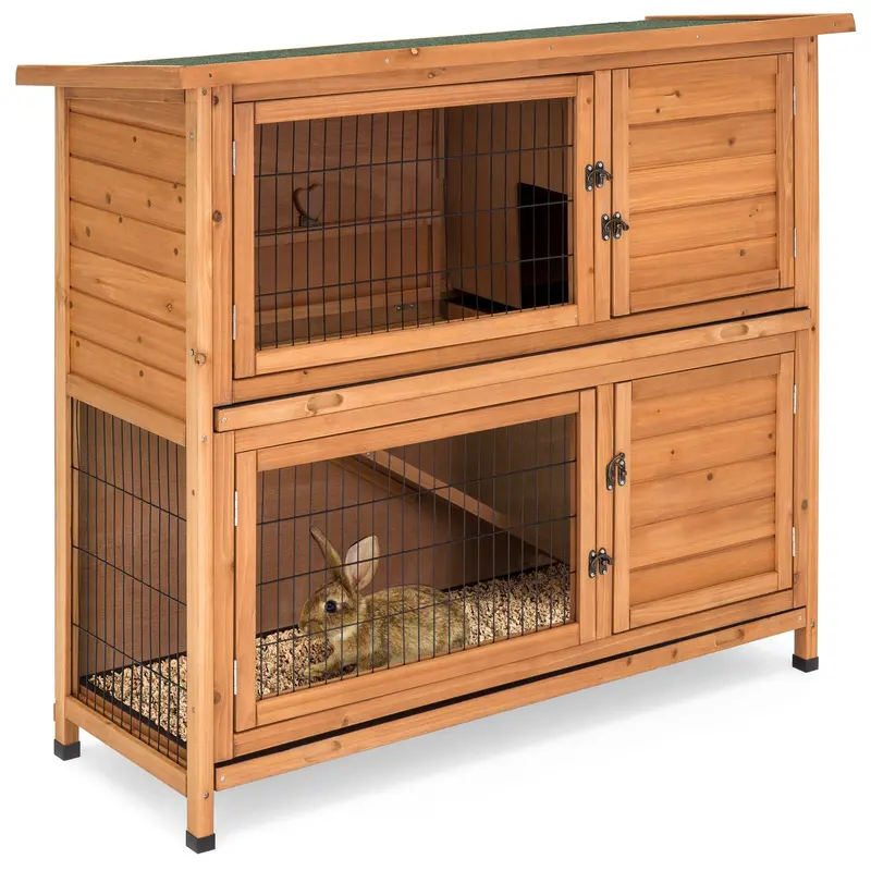 Two-Tier Wooden Rabbit Hutch – 48" X 41" Indoor/Outdoor Hutch For Small Pets 1