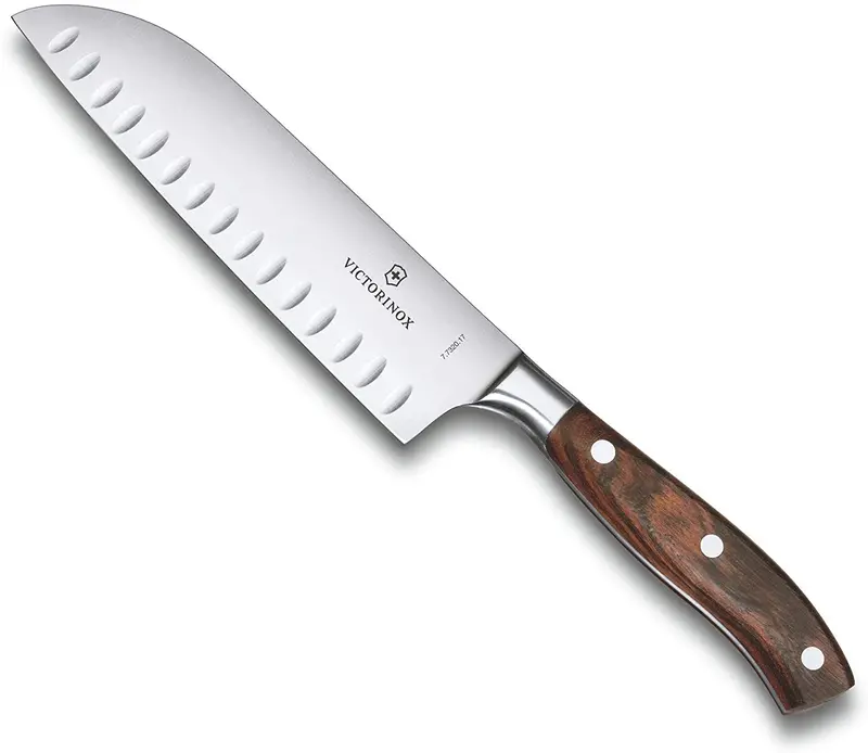 Victorinox Grand Maitre Santoku – 7-Inch Granton-Edge Wood-Handled Chef’S Knife 1