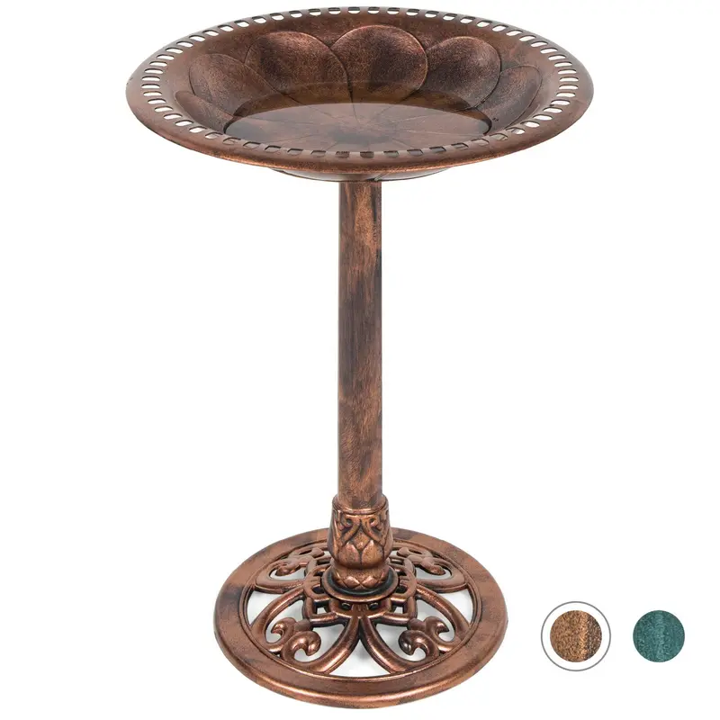 Vintage-Inspired Outdoor Bird Bath With Ornate Fleur-De-Lis Details And Durable Ceramic Construction 2