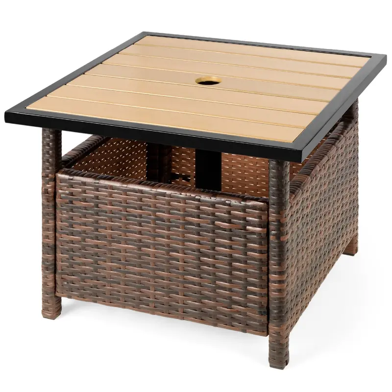 Wicker Patio Side Table With Center Umbrella Hole – Outdoor Accent Furniture 1