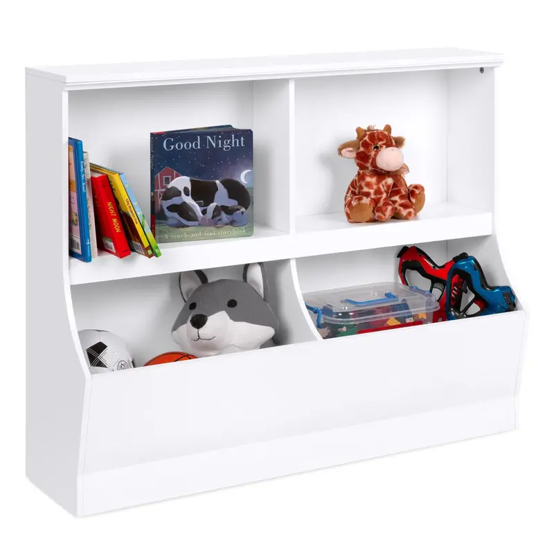 Wooden Toy Storage Cabinet For Children – Two Shelves And Dual Cubbies 1